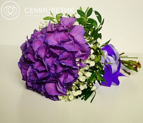 Бело-фиолетовый свадебный букет Свадебный  из гортензии и гипсофилы
