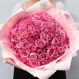 Букет из 101 розовой розы 35-40 см (Россия)