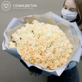 Букет из 101 кремовой розы 60 см (Россия)