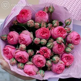 Букет из 15 ярко-розовых пионовидных роз Pink Piano 40 см