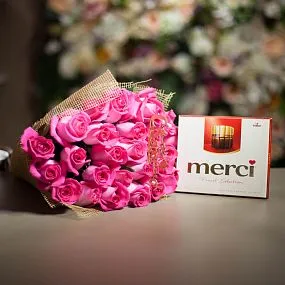 Букет из 25 розовых роз Topaz 70 см (Эквадор)