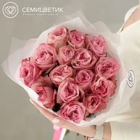 Букет из 15 нежно-розовых пионовидных роз Pink Ohara 50 см