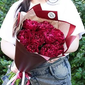 Букет из 9 бордовый пионов Old Faithful Standart Plus
