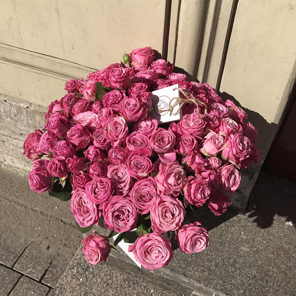 Букет из 25 розовых кустовых пионовидных роз Lady Bombastik 40 см