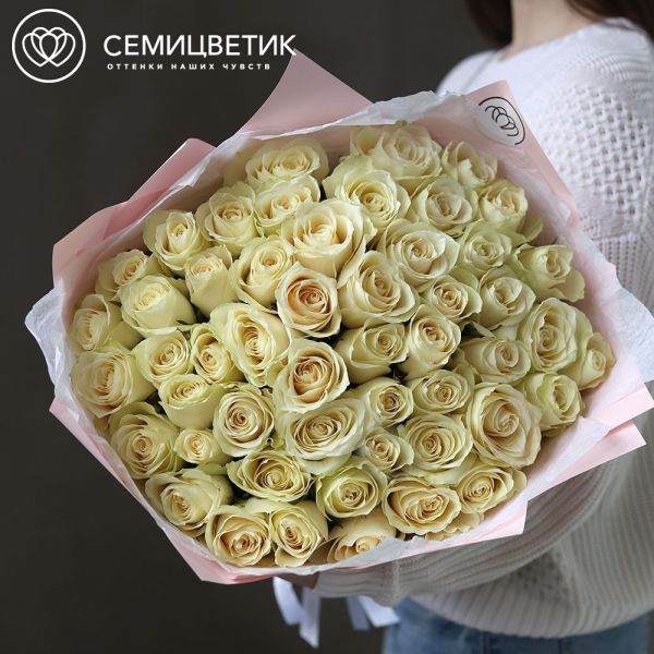 Букет из 51 белой розы Athena 60 см (Кения)