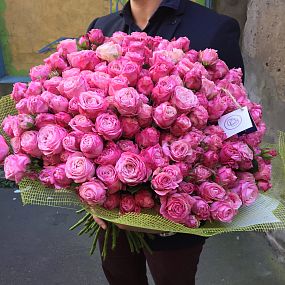 Букет из 51 розовой кустовой пионовидной розы Lady Bombastic 40 см