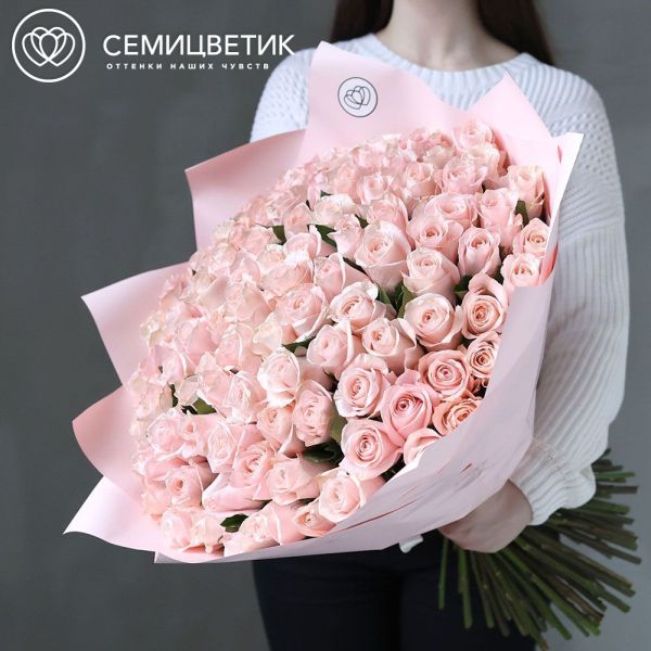 Букет из 101 нежно-розовой розы 50 см (Кения)