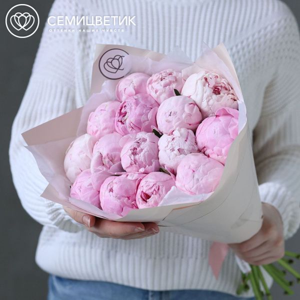 Букет из 15 розовых пионов Premium