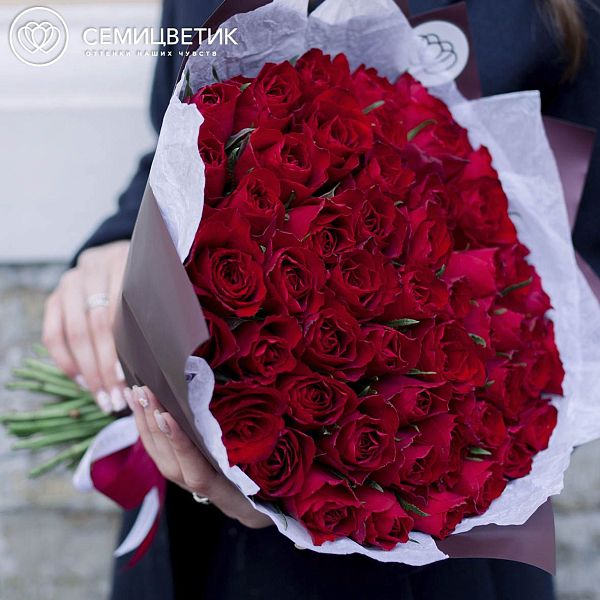 51 красная роза (Кения) 40 см Premium