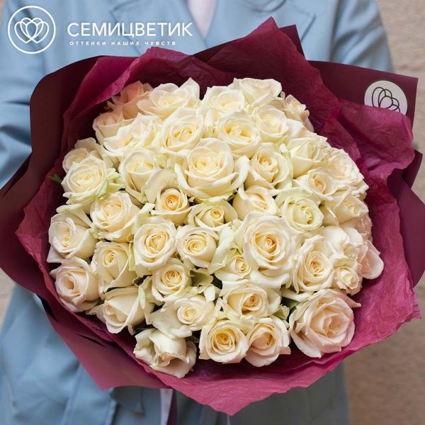 Букет из 45 белых роз 35-40 см (Россия)