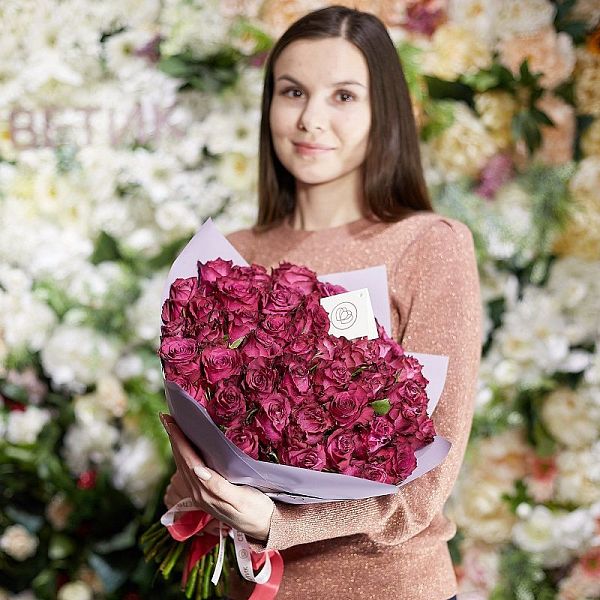 51 тёмно-фиолетовая роза (Кения) 40 см Premium