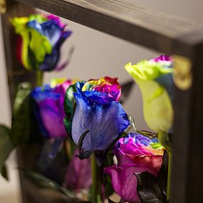 Деревянная рамка с радужными розами