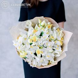 Букет из 25 желтых и белых ирисов