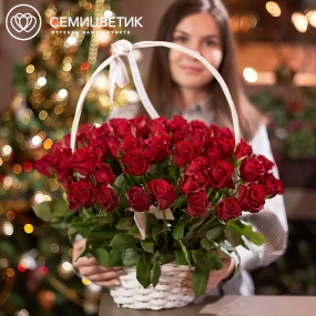 Композиция из 75 красных роз (Кения) в корзине
