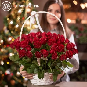 Композиция из 75 красных роз (Кения) в корзине