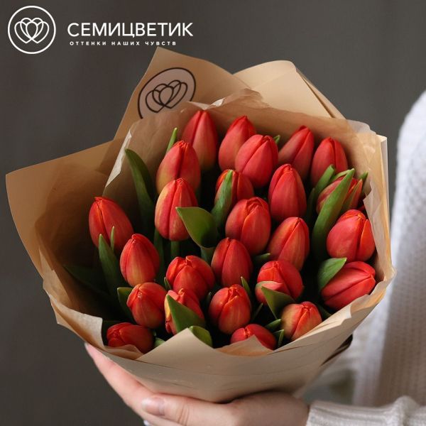 Букет из 25 оранжевых тюльпанов