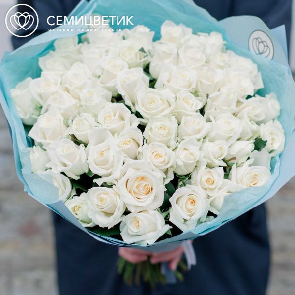 Букет из 51 белой розы 35 см (Россия)