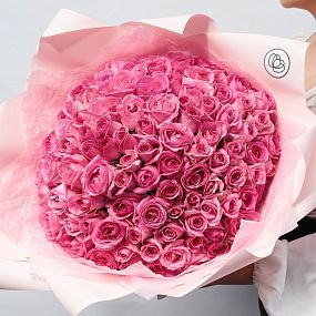 Букет из 101 розовой розы 35-40 см (Россия)