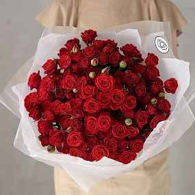 Букет из 25 красных кустовых роз 40-50 см (Россия)