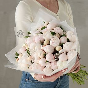 Букет из 51 нежно-розового пиона Standart Plus