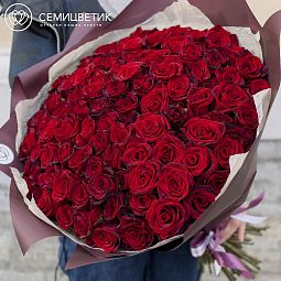 Букет из 101 красной розы 50 см (Россия) 