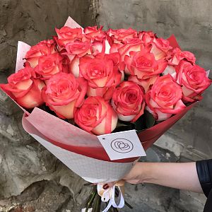 Букет из 25 белых с красной каймой роз Blush 60 см (Эквадор)