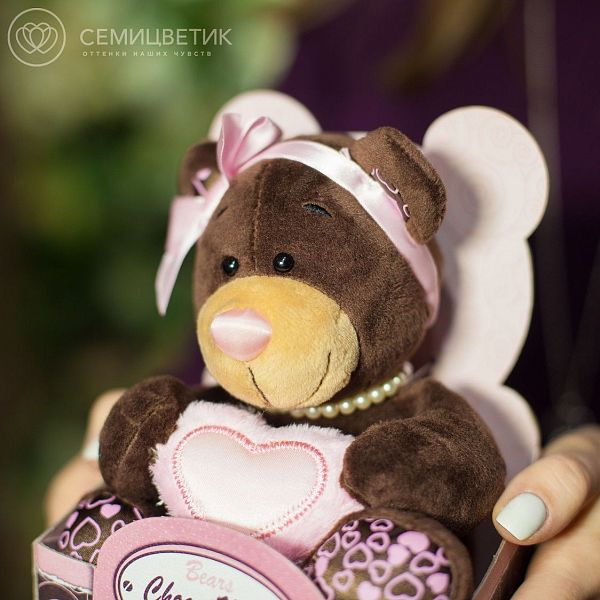 Мишка девочка Милк с сердцем 15 см