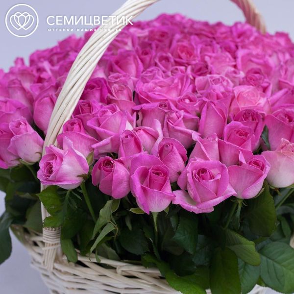 Композиция из 151 розовой розы (Россия) в корзине