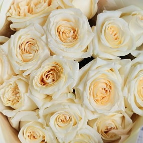 Букет из 15 белых роз Moonston 50 см (Эквадор) в кремовой пленке