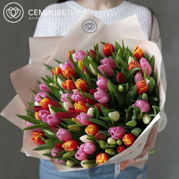 Букет из 101 тюльпана микс 40 см
