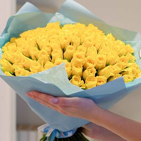 Букет из 101 желтой розы 40 см (Кения)