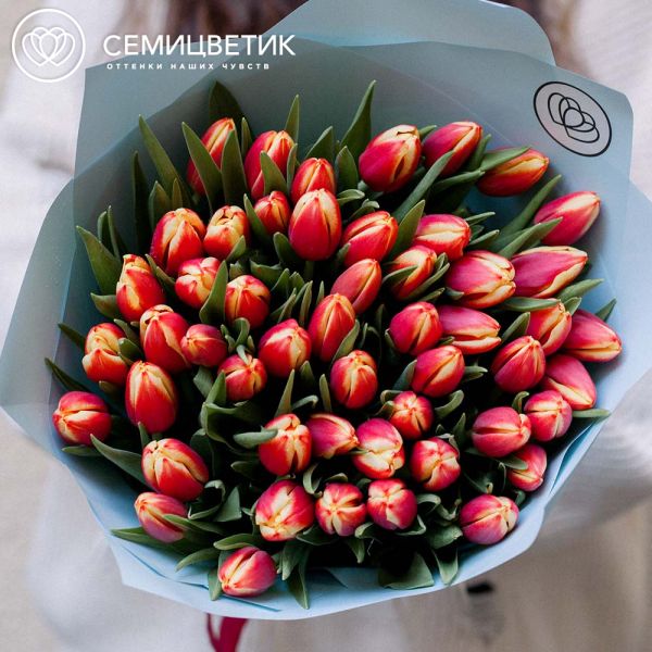 Букет из 51 желто-красный тюльпан 40 см