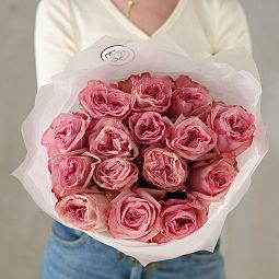 Букет из 15 нежно-розовых пионовидных роз Pink Ohara 50 см
