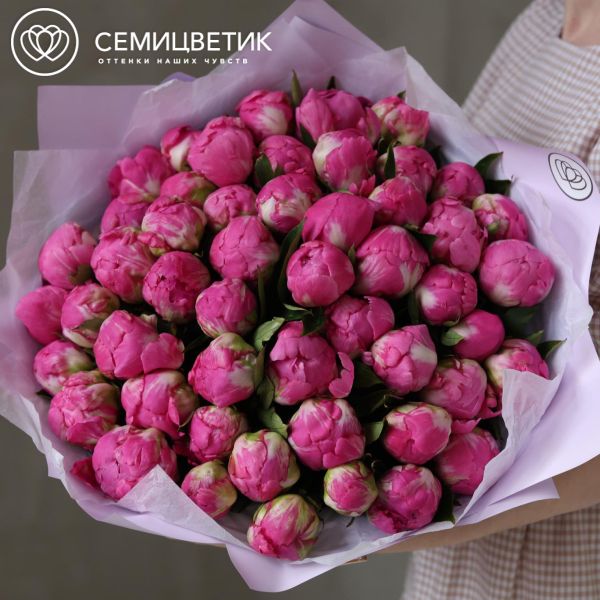 Букет из 51 ярко-розового пиона Flemming Premium