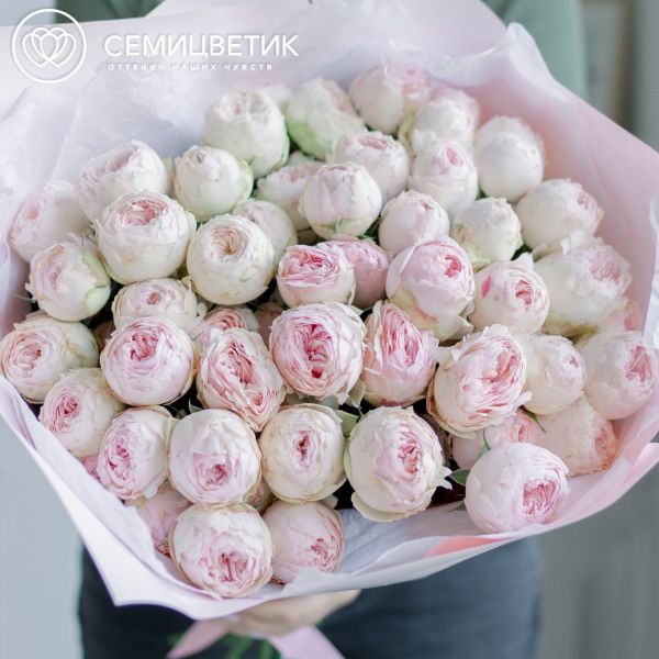 Букет из 15 нежно-розовых кустовых пионовидных роз Mansfield Park 50 см (Эквадор)