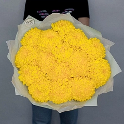 Букет из 15 одноголовых желтых хризантем
