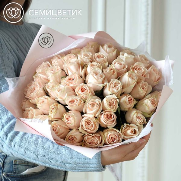 Букет из 51 нежно-розовой розы с крупным бутоном 40 см (Кения)