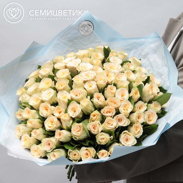 Букет из 101 кремовой розы 30 см (Кения)
