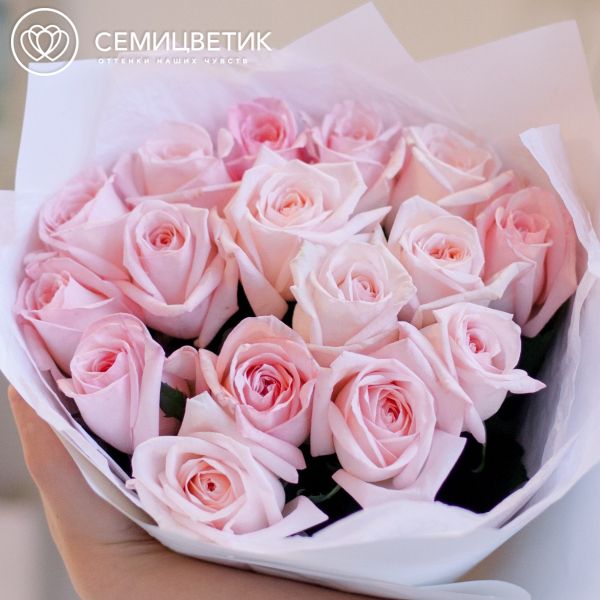 Букет из 15 розовых пионовидных роз Pink O'Hara 40 см