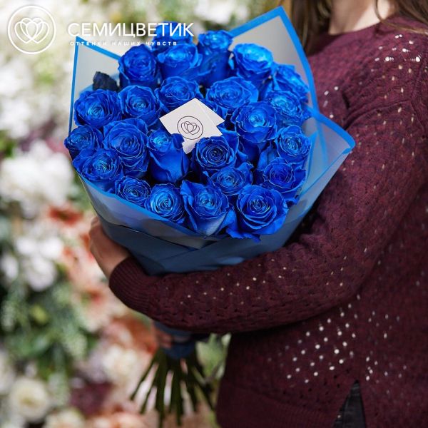 Букет из 25 синих роз 60 см (Эквадор)