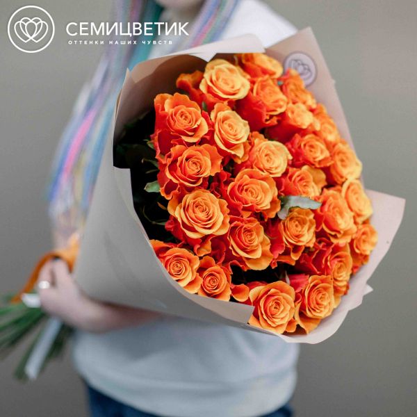 Букет из 25 красно-желтых роз 70 см (Россия)