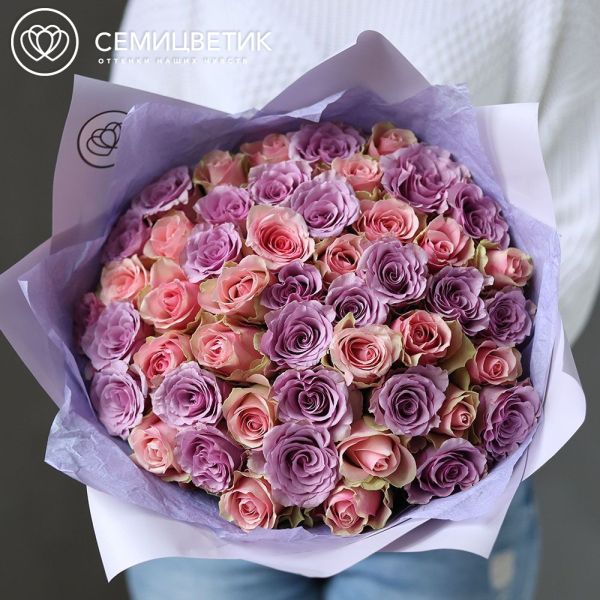 Букет из 51 сиреневой и нежно-розовой розы 35 см (Кения)