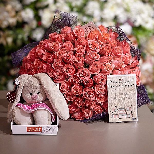 101 розовая роза (Кения) 40 см Premium