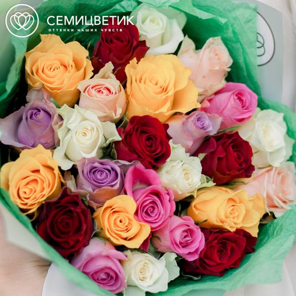 Букет из 25 роз 40 см яркий микс (Кения)