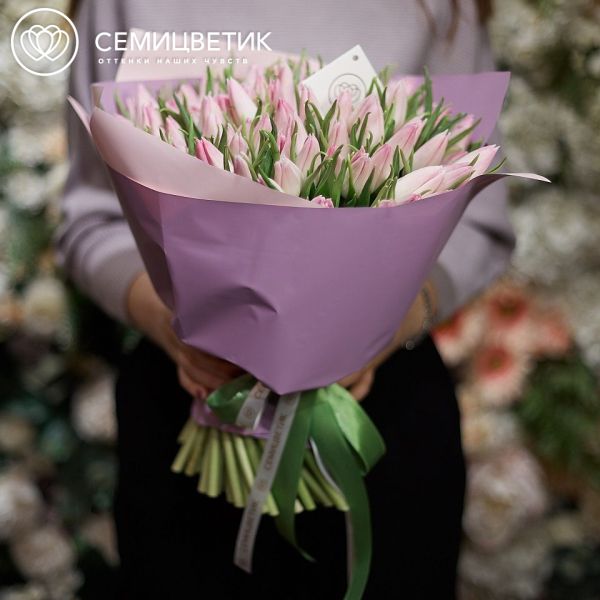 Букет из 101 нежно-розового тюльпана