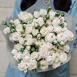 Букет из 15 кустовых пионовидных белых роз 60 см (Россия)