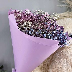 Букет из 7 гипсофил микс в сиреневой пленке