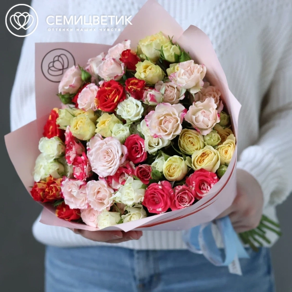 Букет из 15 кустовых роз 40 см микс (Кения) 
