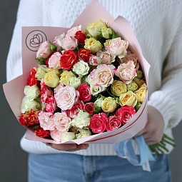 Букет из 15 кустовых роз 40 см микс (Кения) 
