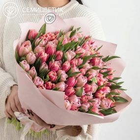 Букет из 101 розового и нежно-розового пионовидного тюльпана